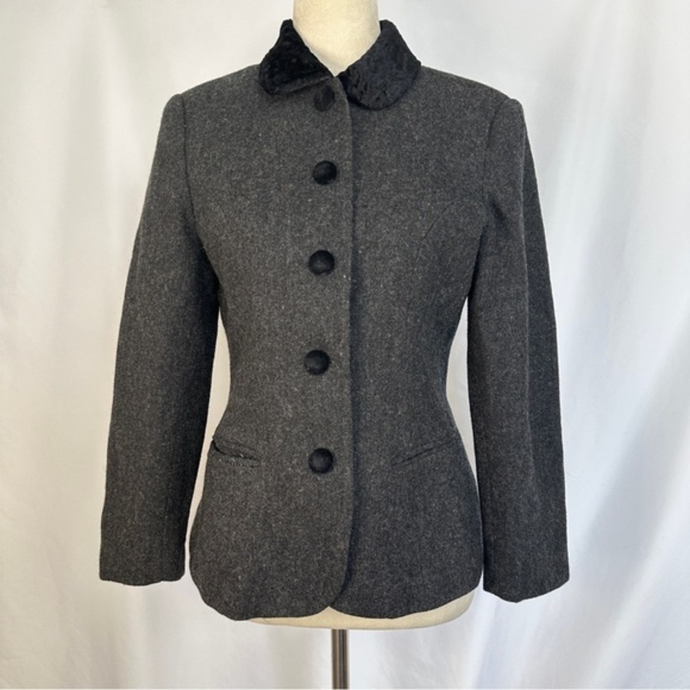 Vintage Fundamental Things Blazer Womens Petite Size 6 100%‎ Pure New Wool Gray